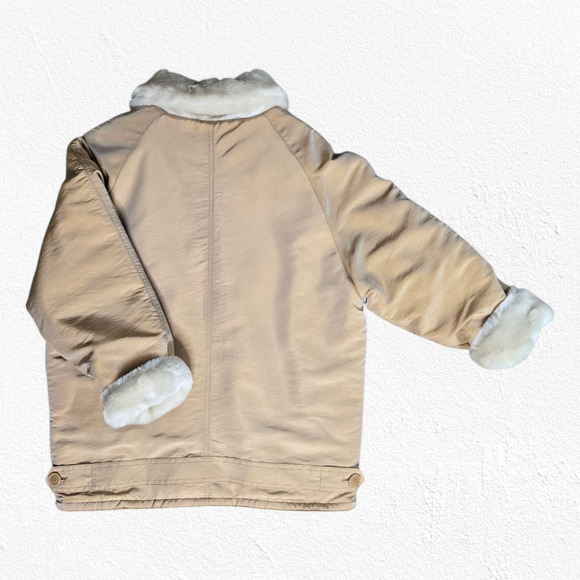 1990s Vintage Beige Tan Faux Shearling Lined Full Zip Y2K Jacket Size Medium - Picture 10 of 10